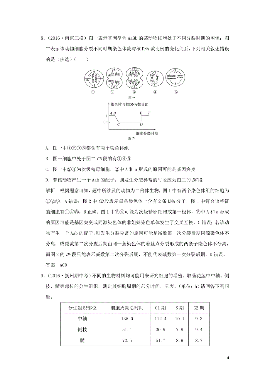 2017届高考生物二轮复习第三单元细胞的生命历程（含减数分裂）_第4页