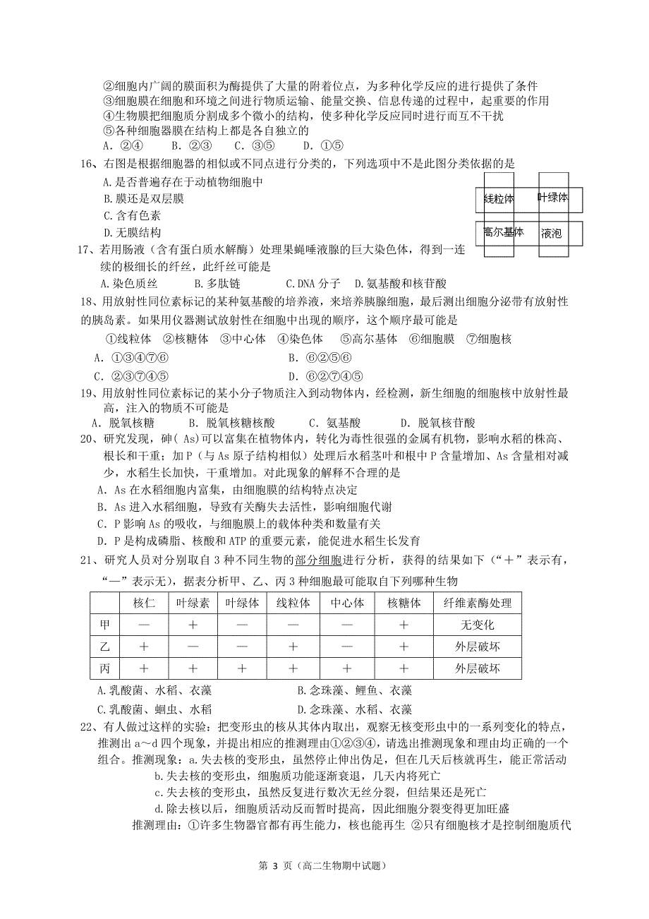 2012-2013高二生物上学期期中试题_第3页