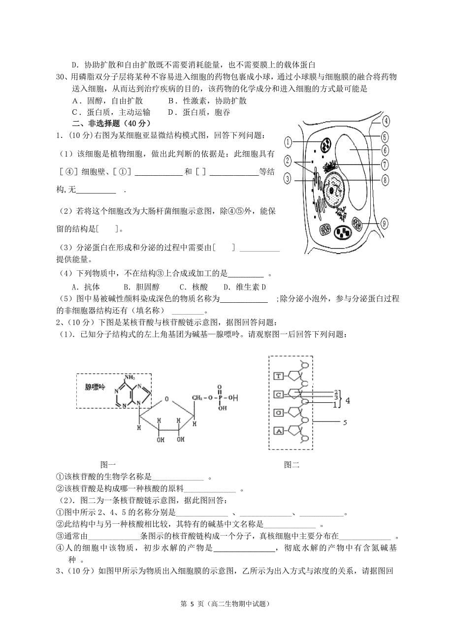 2012-2013高二生物上学期期中试题_第5页