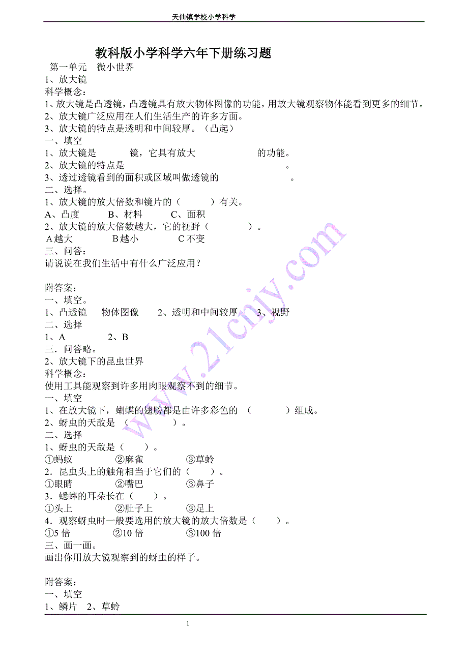教科版小学科学六年下册练习题[1]_第1页
