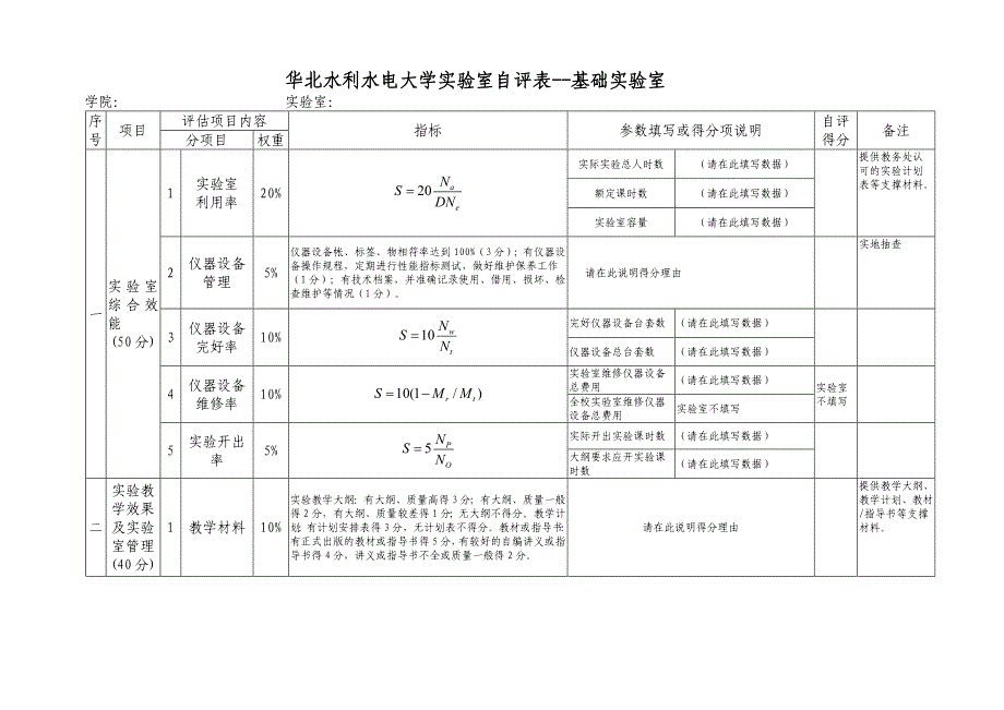 华北水利水电大学实验室自评表--基础实验室_第1页