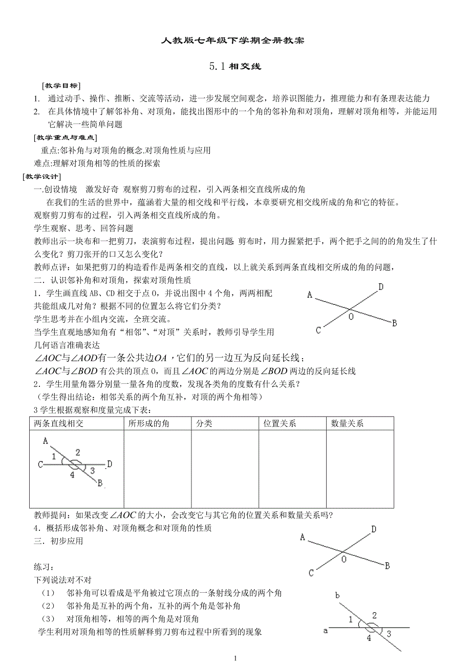 2017-2018 新人教版-七年级数学下学期全册教案_第1页