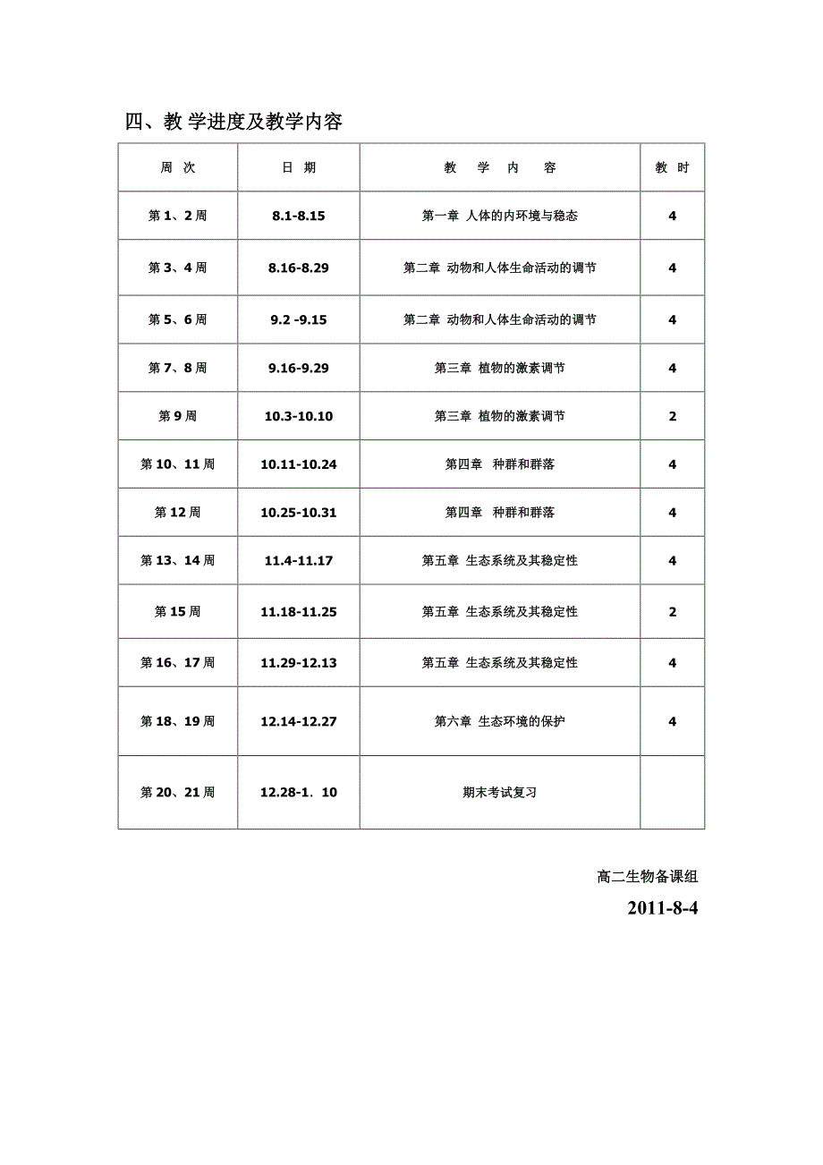 2011高二生物备课组课程进度计划[第一学期]_第2页