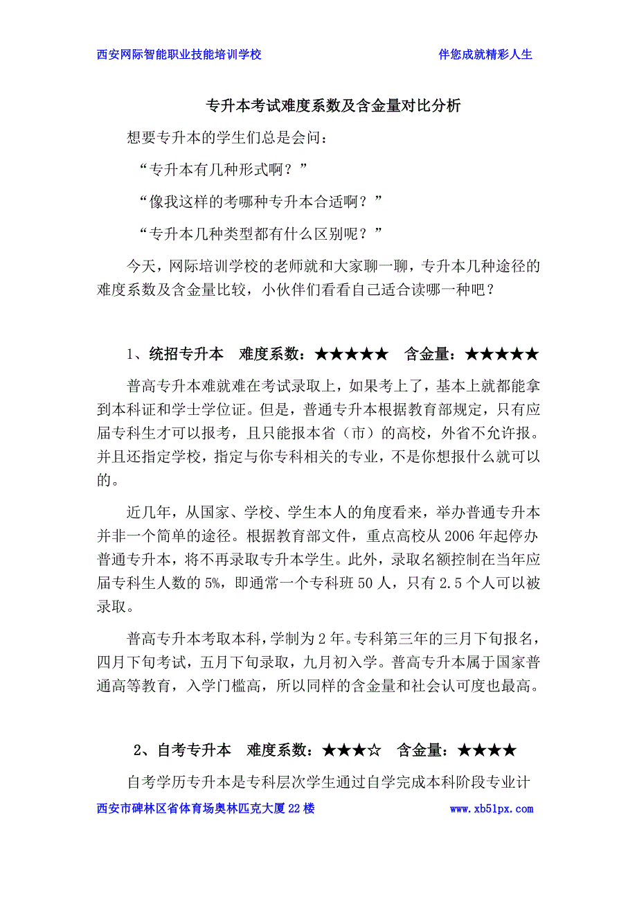 专升本考试难度系数及含金量对比分析_第1页