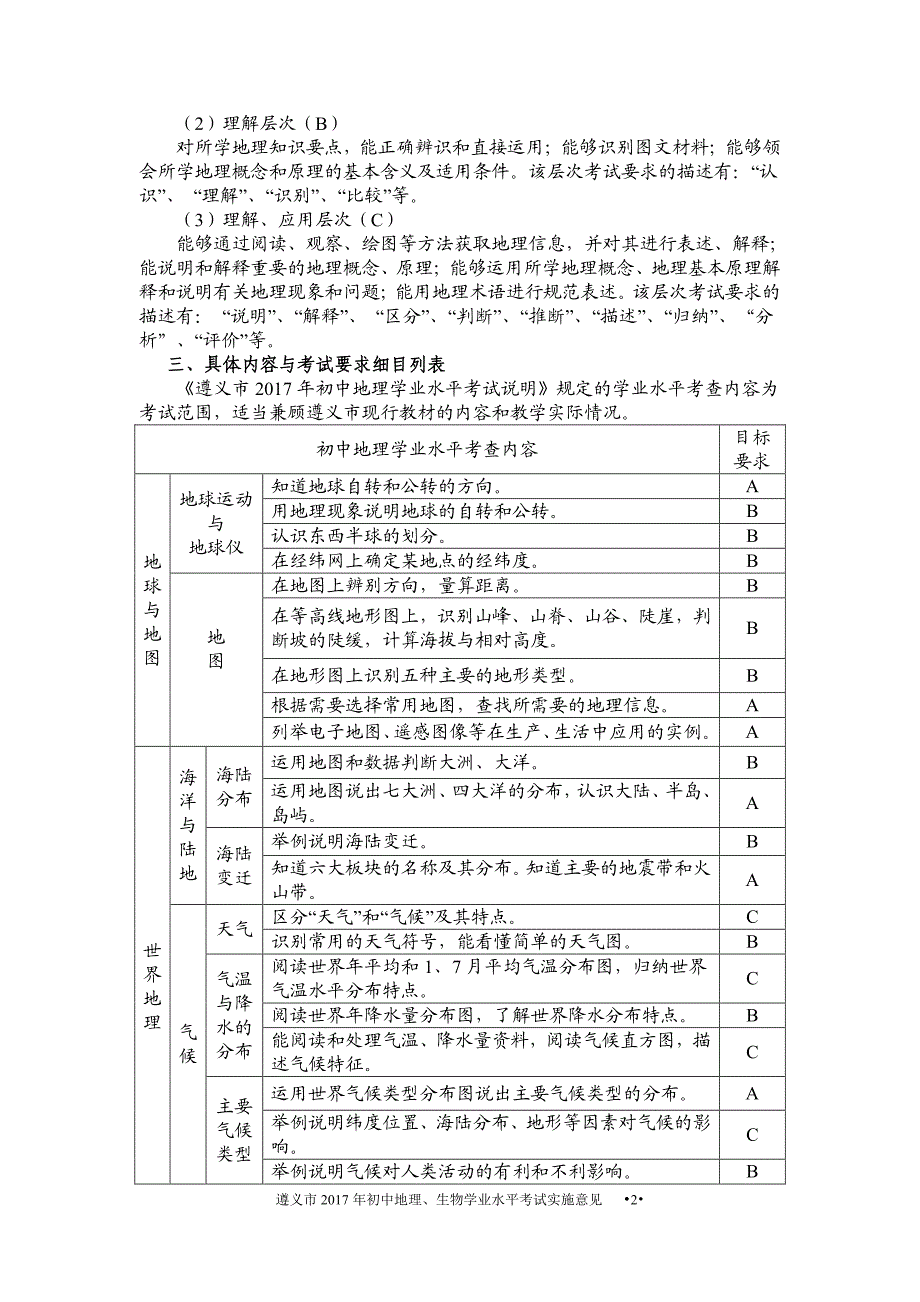 遵义市2018届初中毕业生学业(升学)考试实施意见(地理、生物)_第2页