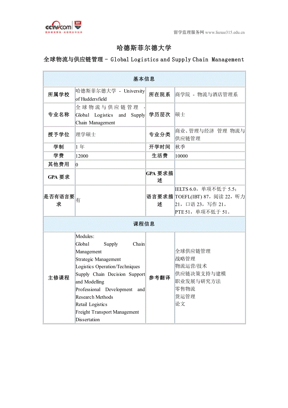 哈德斯菲尔德大学全球物流与供应链管理硕士_第1页