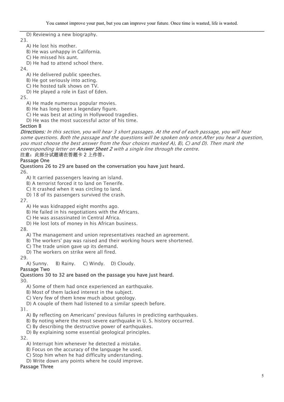 `2010年6月英语六级真题和答案_第5页