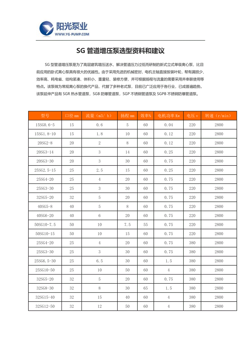 SG管道增压泵选型资料和建议_第1页