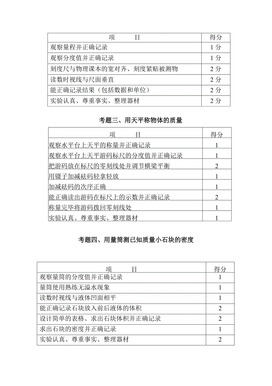 宁德市初中物理实验操作考试试题及评分标准_第4页