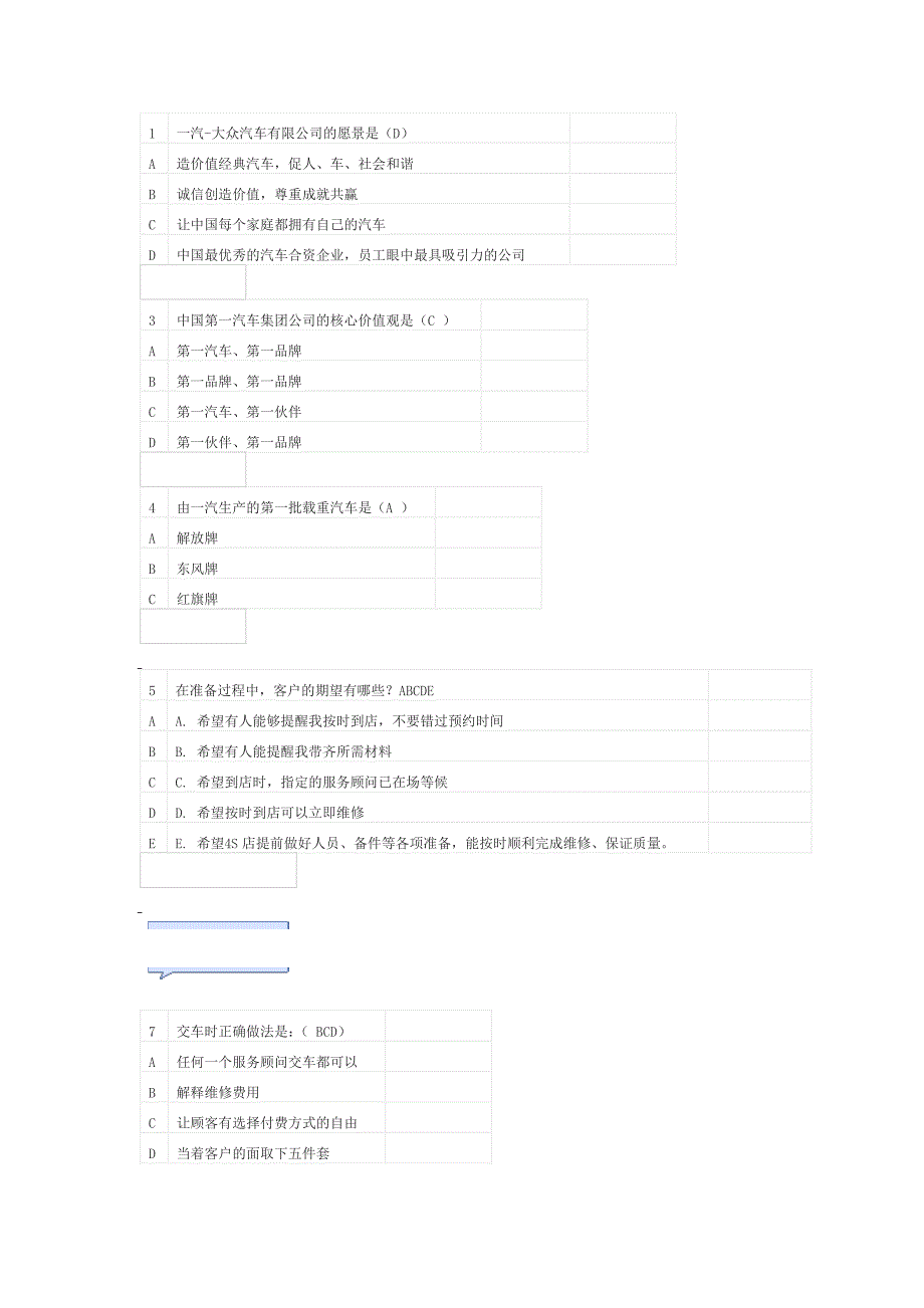 一汽大众服务顾问(机考)题目及答案_第1页