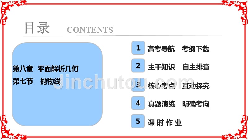 【高考导航】2018届高三数学理一轮复习第8章第7节抛物线_第1页