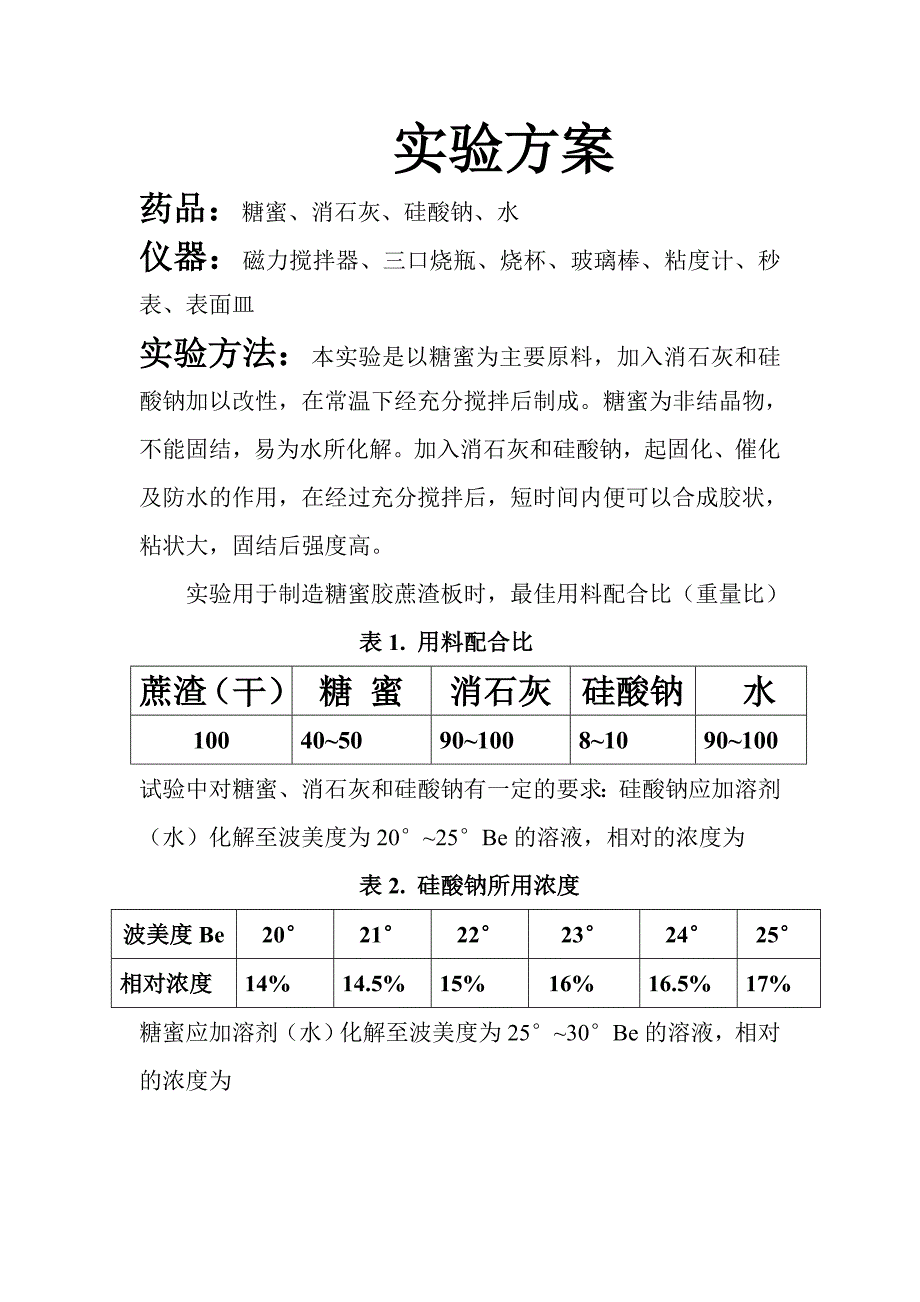 糖蜜胶粘剂实验方案_第1页