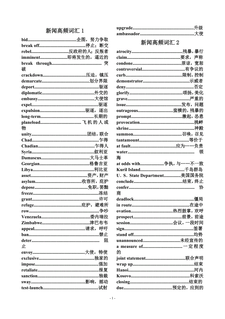 英语专四新闻类高频词汇汇总_第1页