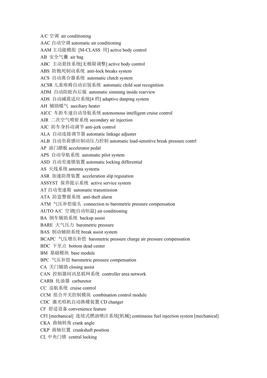 奔驰控制电脑缩写说明_第1页