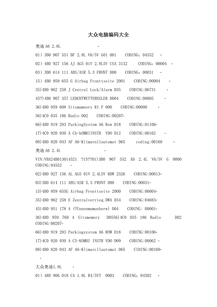 大众电脑编码大全_第1页