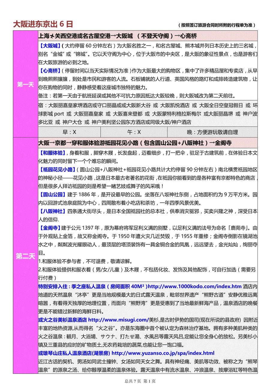 大阪进东京出6日（按照签订旅游合同时所附的行程单为准）_第1页