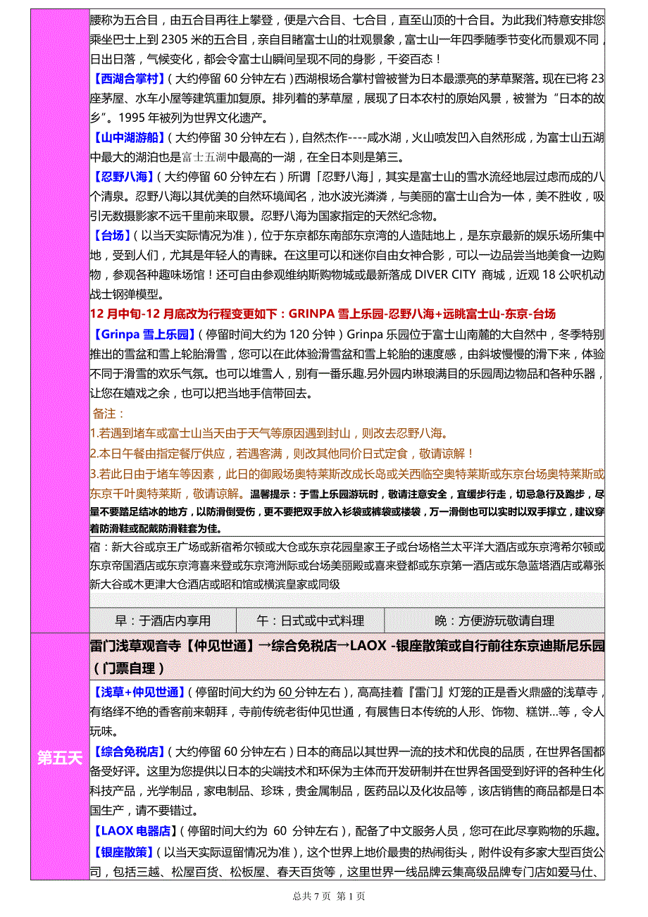 大阪进东京出6日（按照签订旅游合同时所附的行程单为准）_第3页