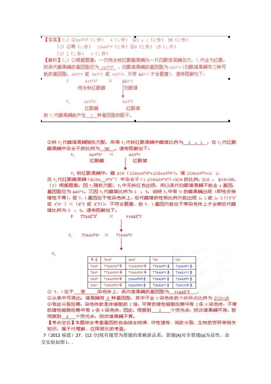 2012年高考试题分项版解析生物专题08 伴性遗传_第5页