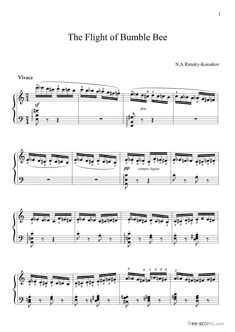 野蜂飞舞-里姆斯基科萨科夫钢琴谱_第1页