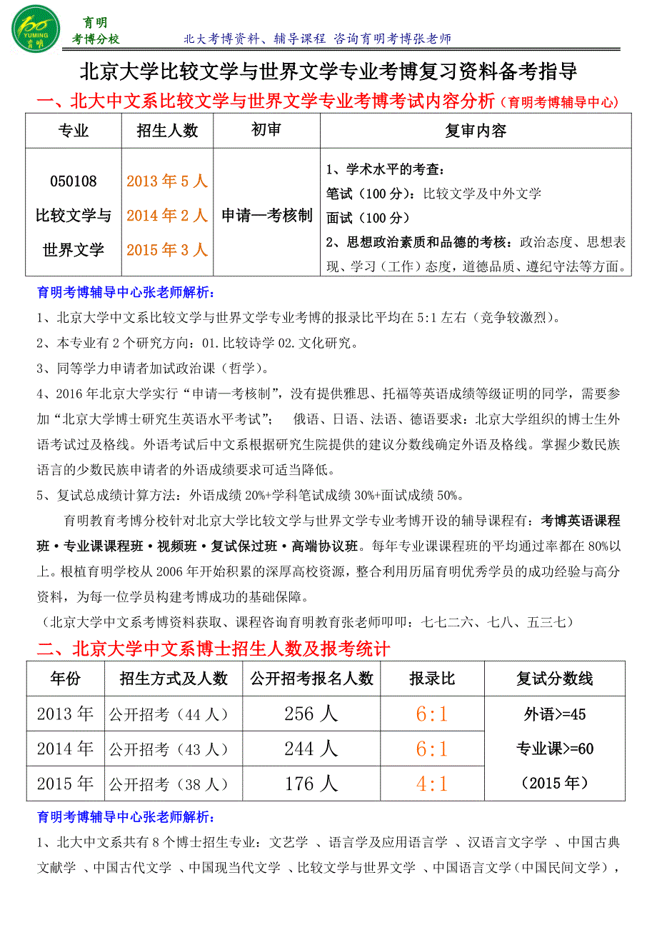 2016年北京大学比较文学与世界文学专业考博_第1页