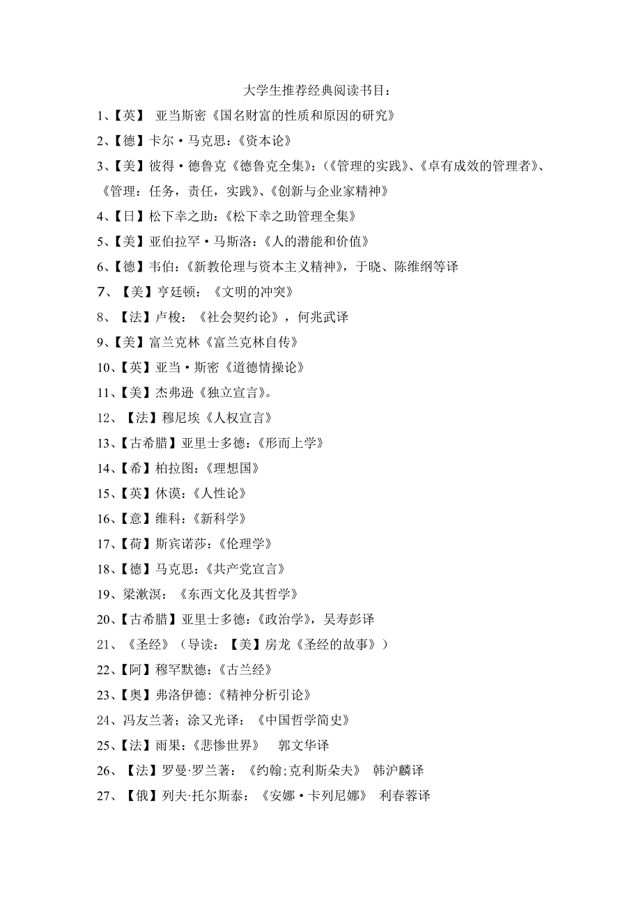 大学生推荐经典阅读书目_第1页