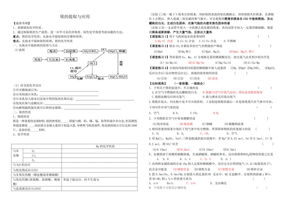 一轮复习 镁的提取与应用_第1页