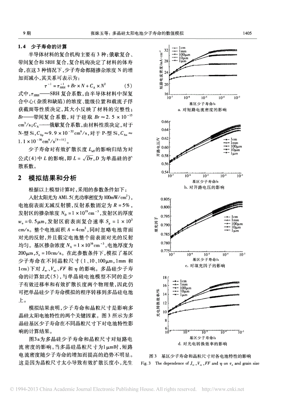 多晶硅太阳电池少子寿命的数值模拟_第3页