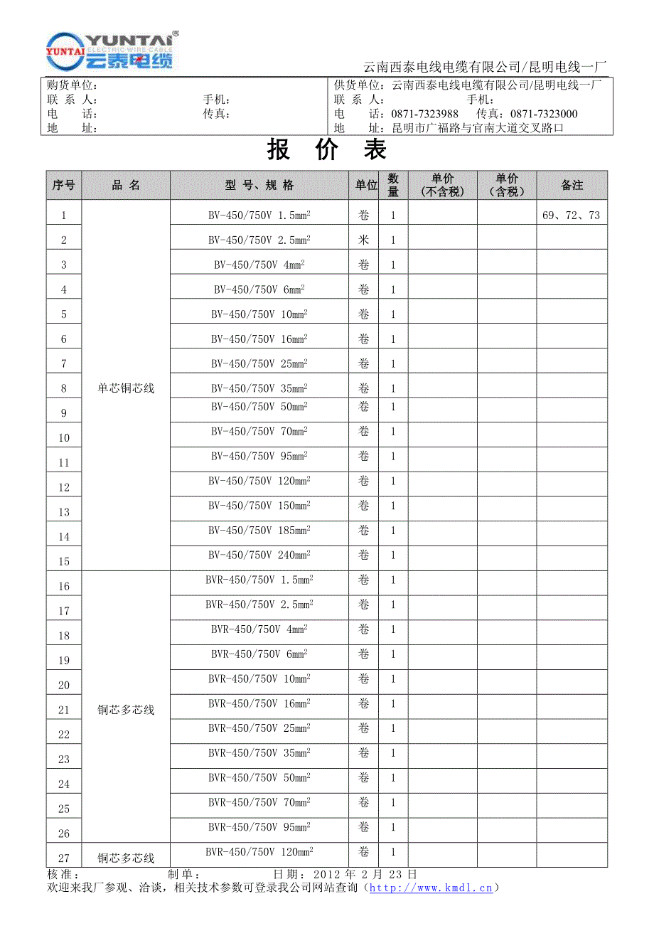 常见型号模板报价_第1页