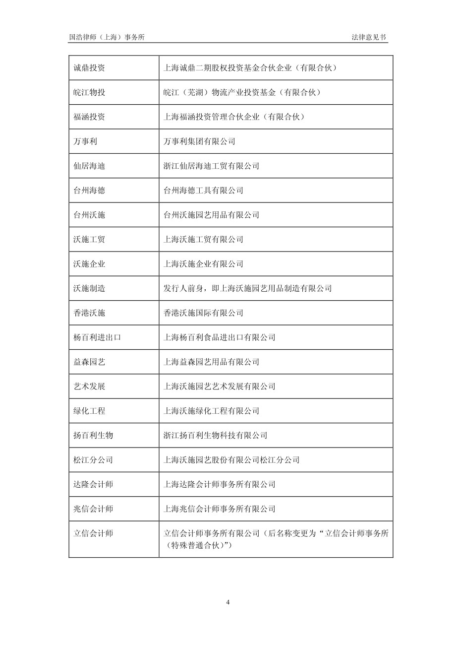 国浩律师(上海)事务所 关于 上海沃施园艺股份有限公司_第4页