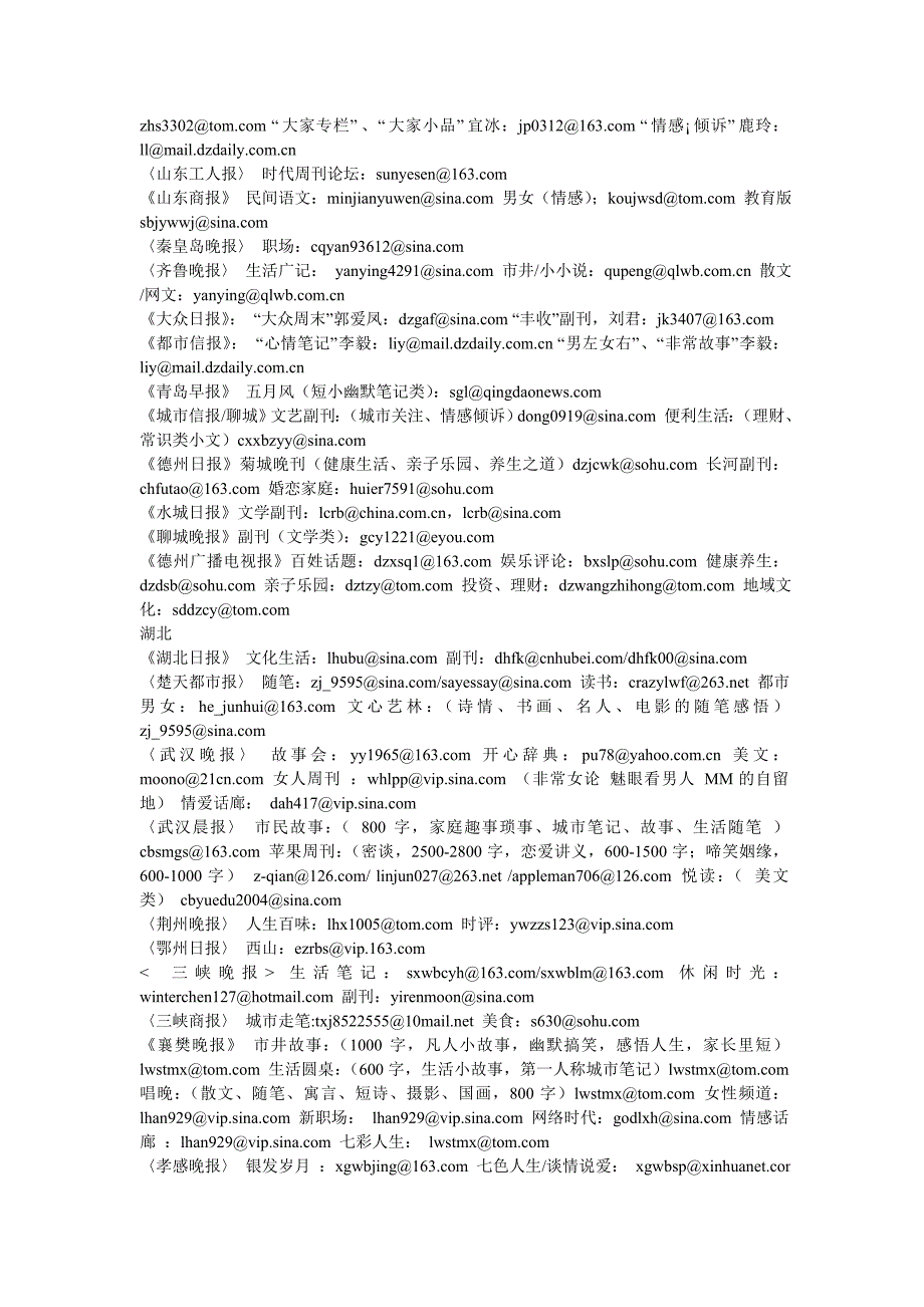 最新全国各地报纸邮箱、地址_第3页