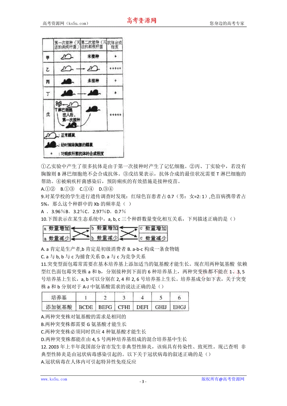 高中生物竞赛初赛试题8_第3页