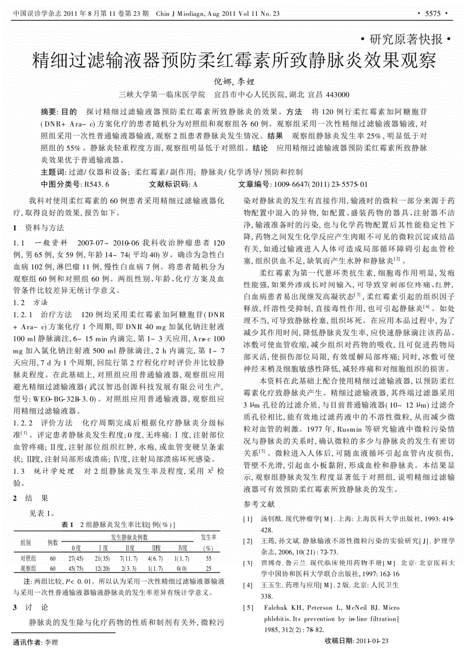 精细过滤输液器预防柔红霉素所致静脉炎效果观察_第1页