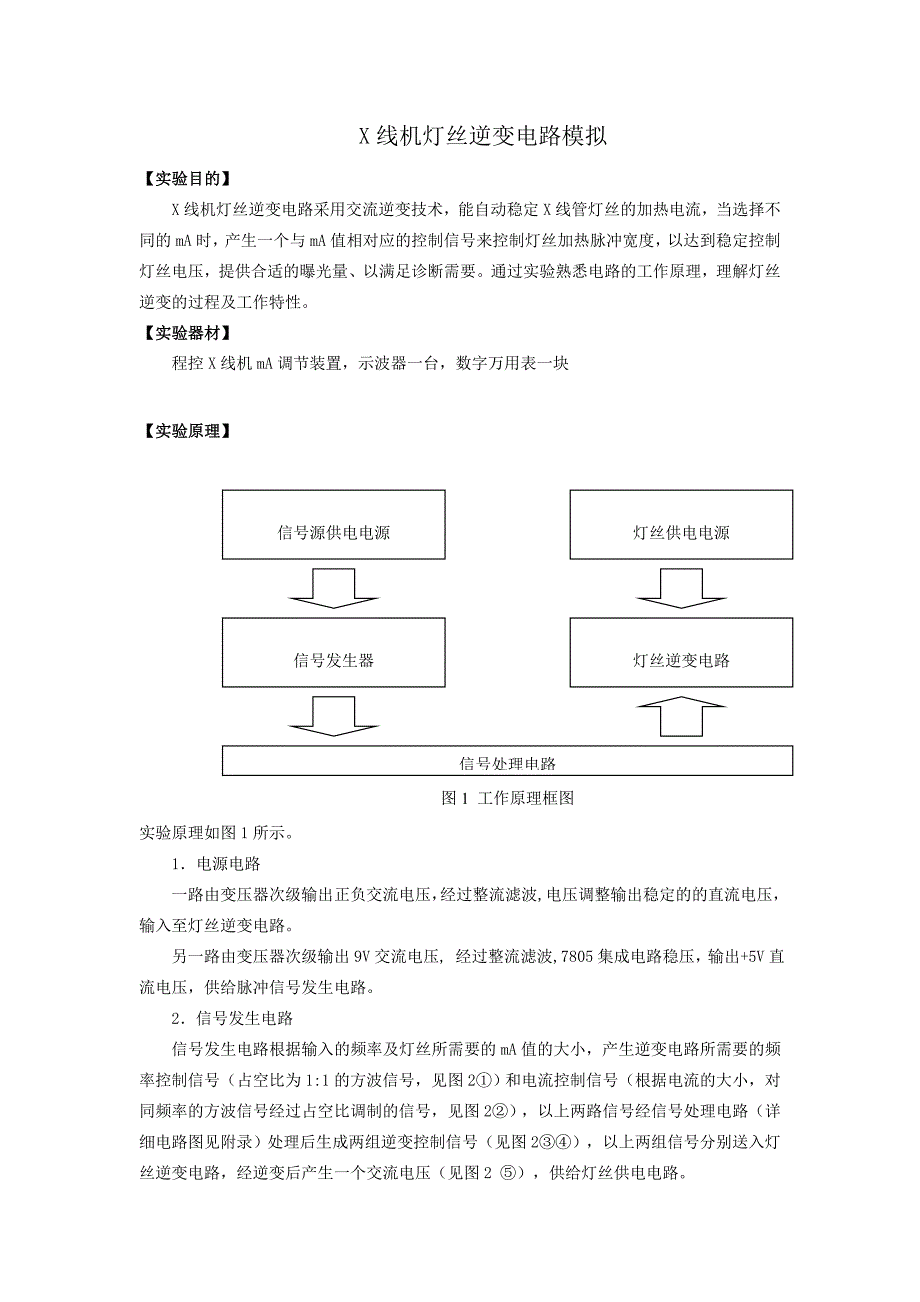 实验 X线机灯丝逆变电路模拟_第1页