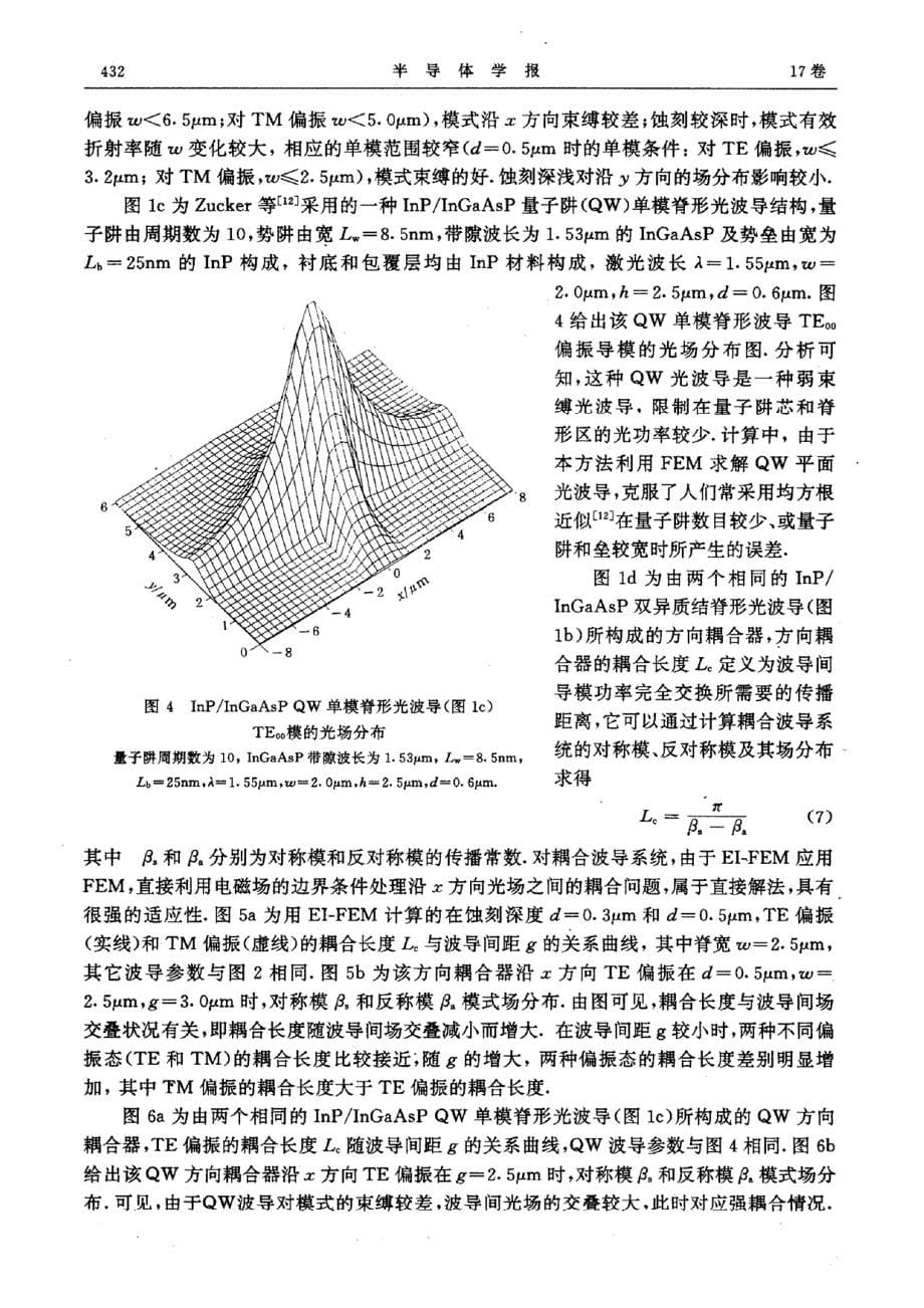 用有效折射率／有限元法分析脊形光波导及其方向耦合器特性_第5页