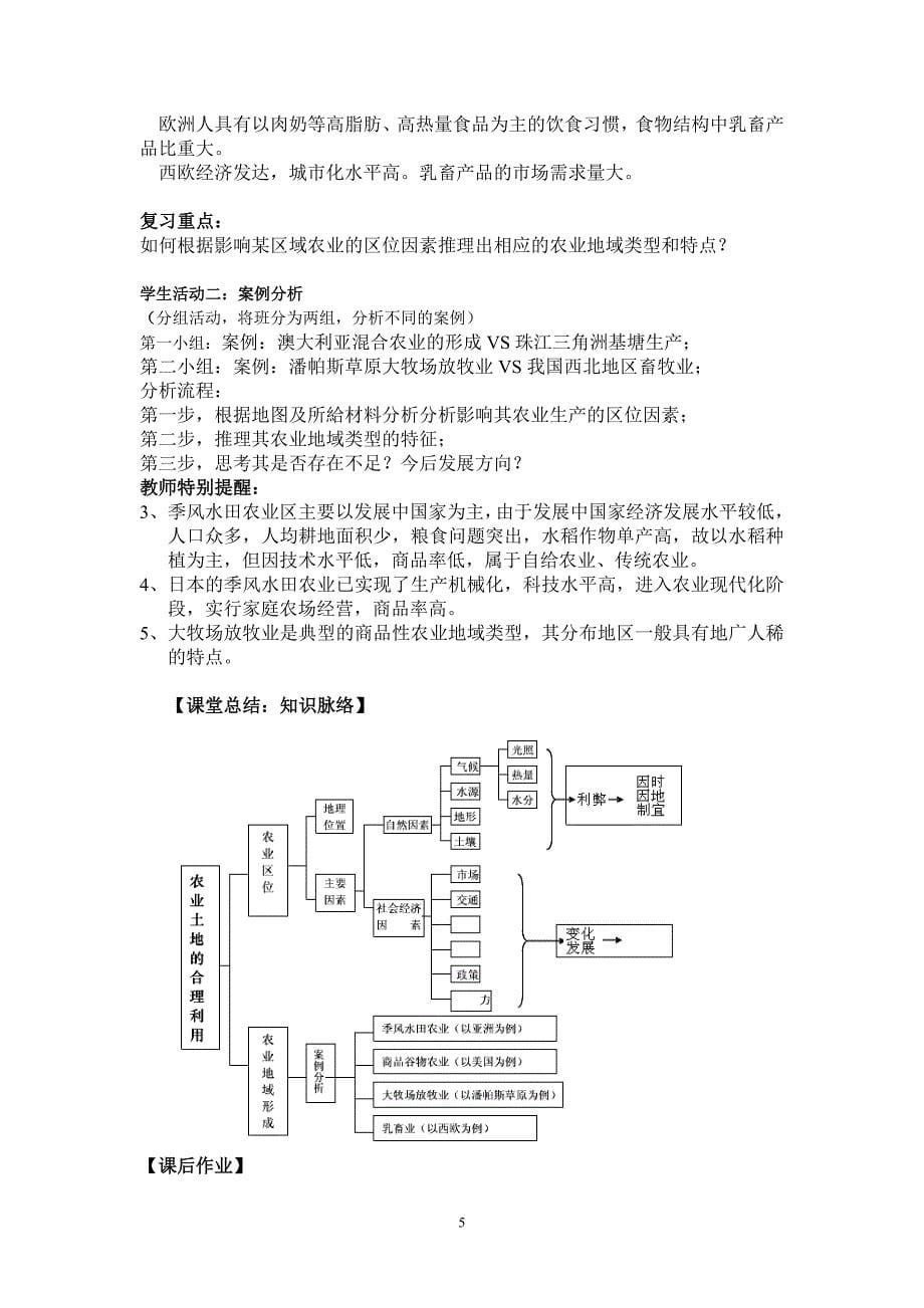 第三章 《农业地域的形成与发展》复习课教学设计_第5页