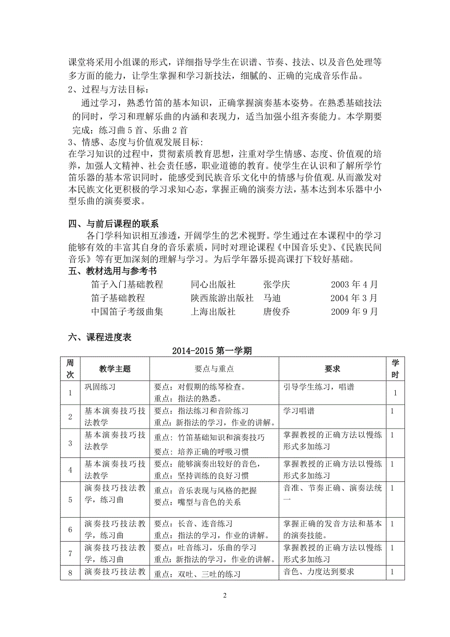 《器乐演奏提高课—笛子》课程教学大纲_第2页