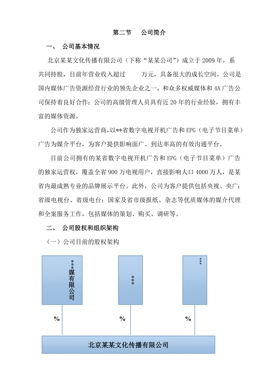 某某文化传播有限公司股权融资方案书_第4页