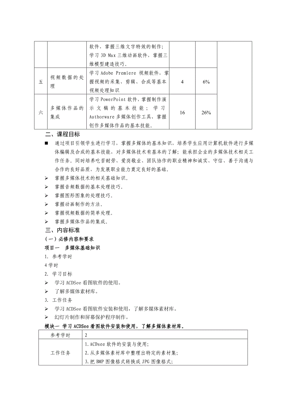 《多媒体技术与应用》课程标准_第2页