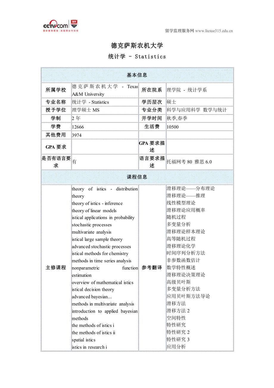 德克萨斯农机大学统计学硕士申请条件_第1页