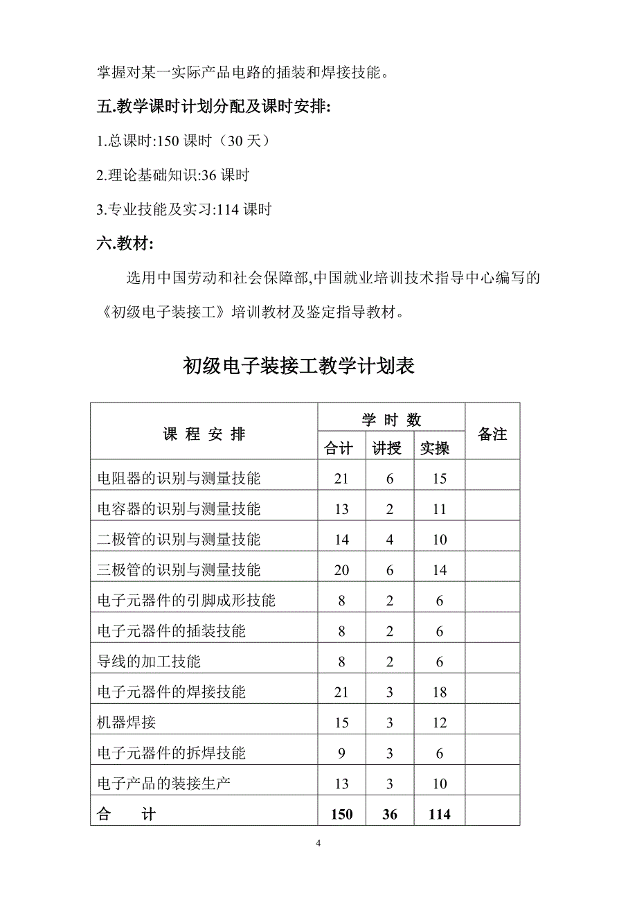 初级电子装接工教学计划及教学大纲_第4页