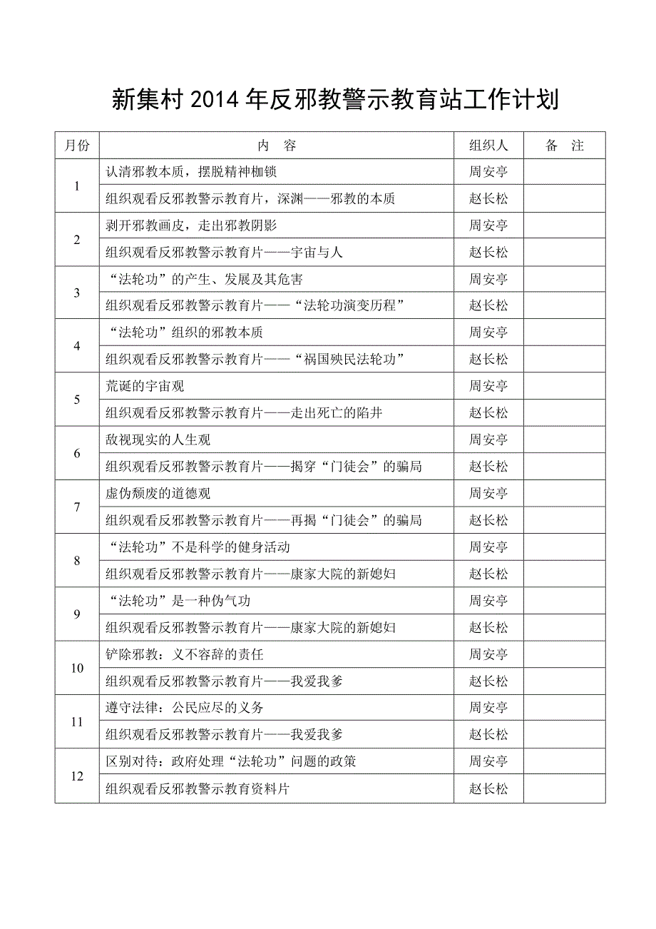 新集村2014年反邪教警示教育站工作计划_第1页