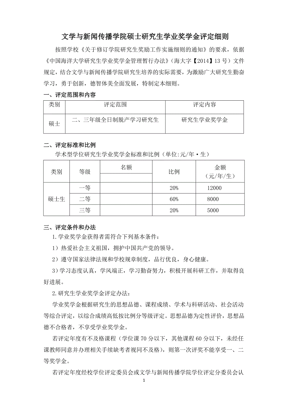 文学与新闻传播学院硕士研究生学业奖学金评定细则_第1页