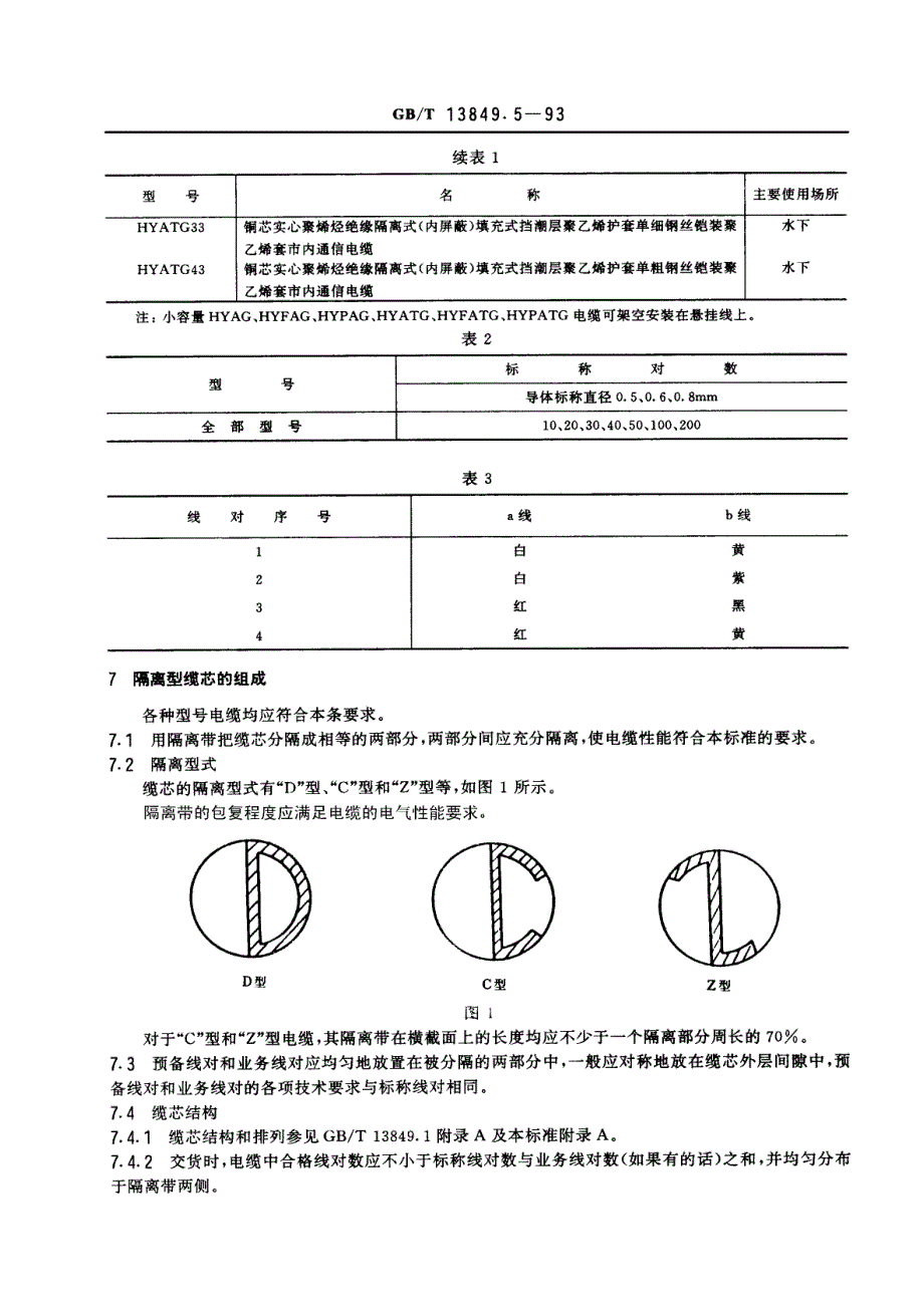 实心或泡沫(带皮泡沫)聚烯烃绝缘、隔离式(内屏蔽)、挡潮层聚乙烯护套市内通信电缆_第3页