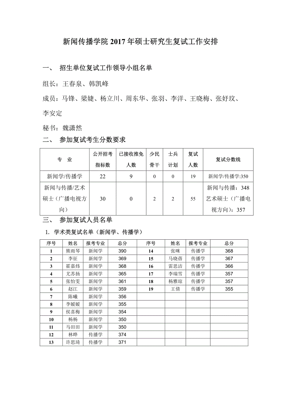 新闻传播学院2017年硕士研究生复试工作安排_第1页