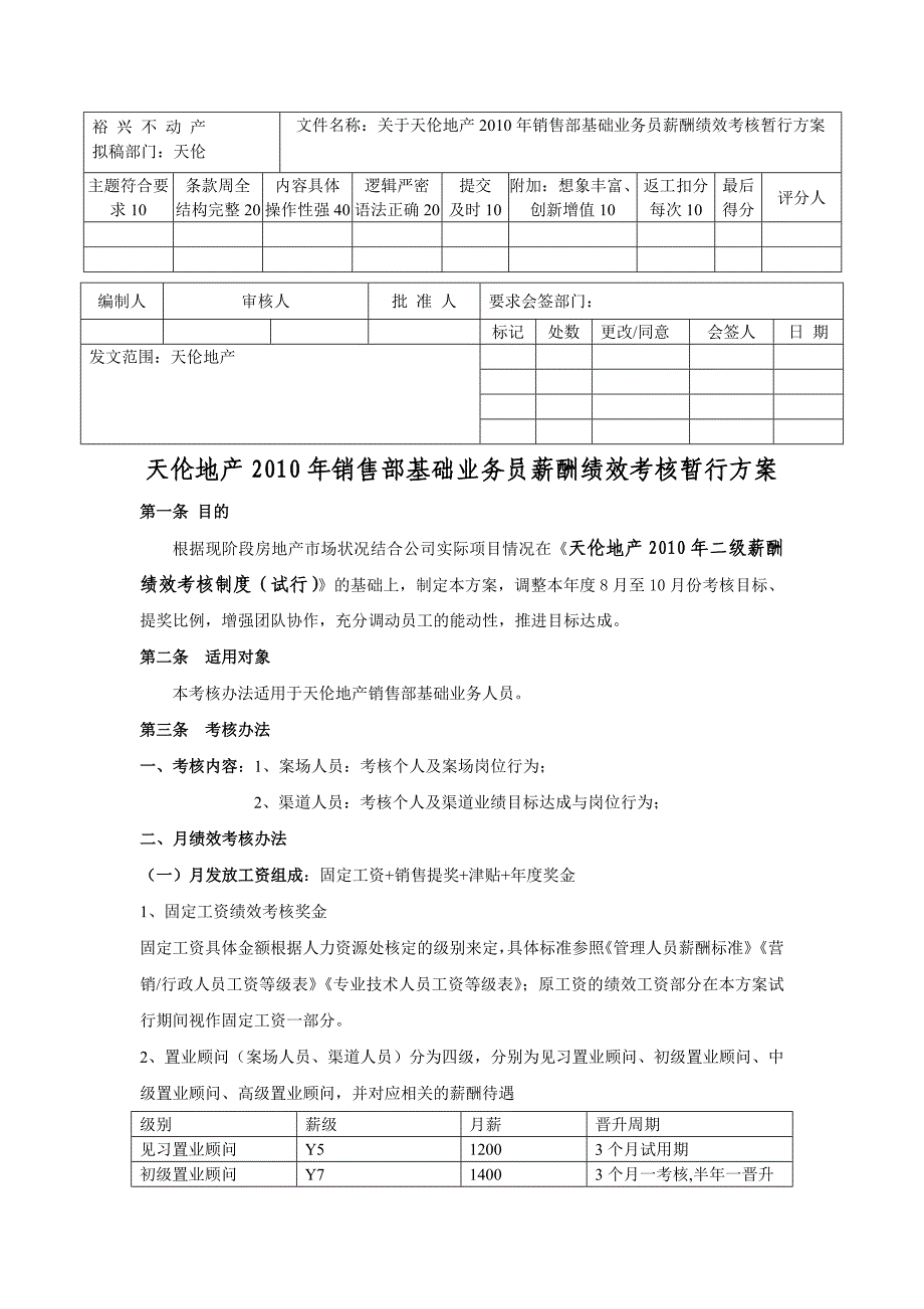 销售部基础业务人员薪资考核制度_第1页