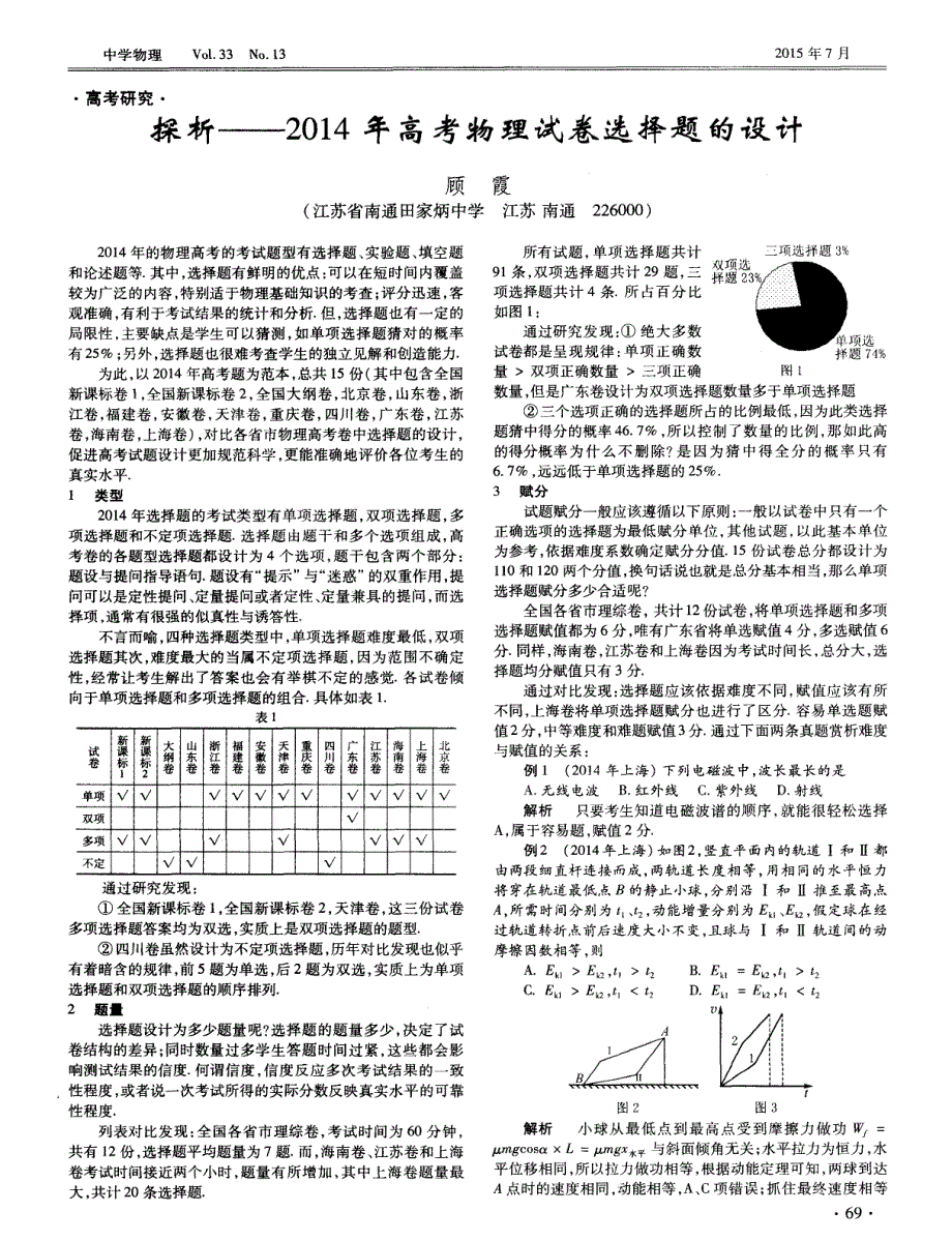 探析——2014年高考物理试卷选择题的设计_第1页