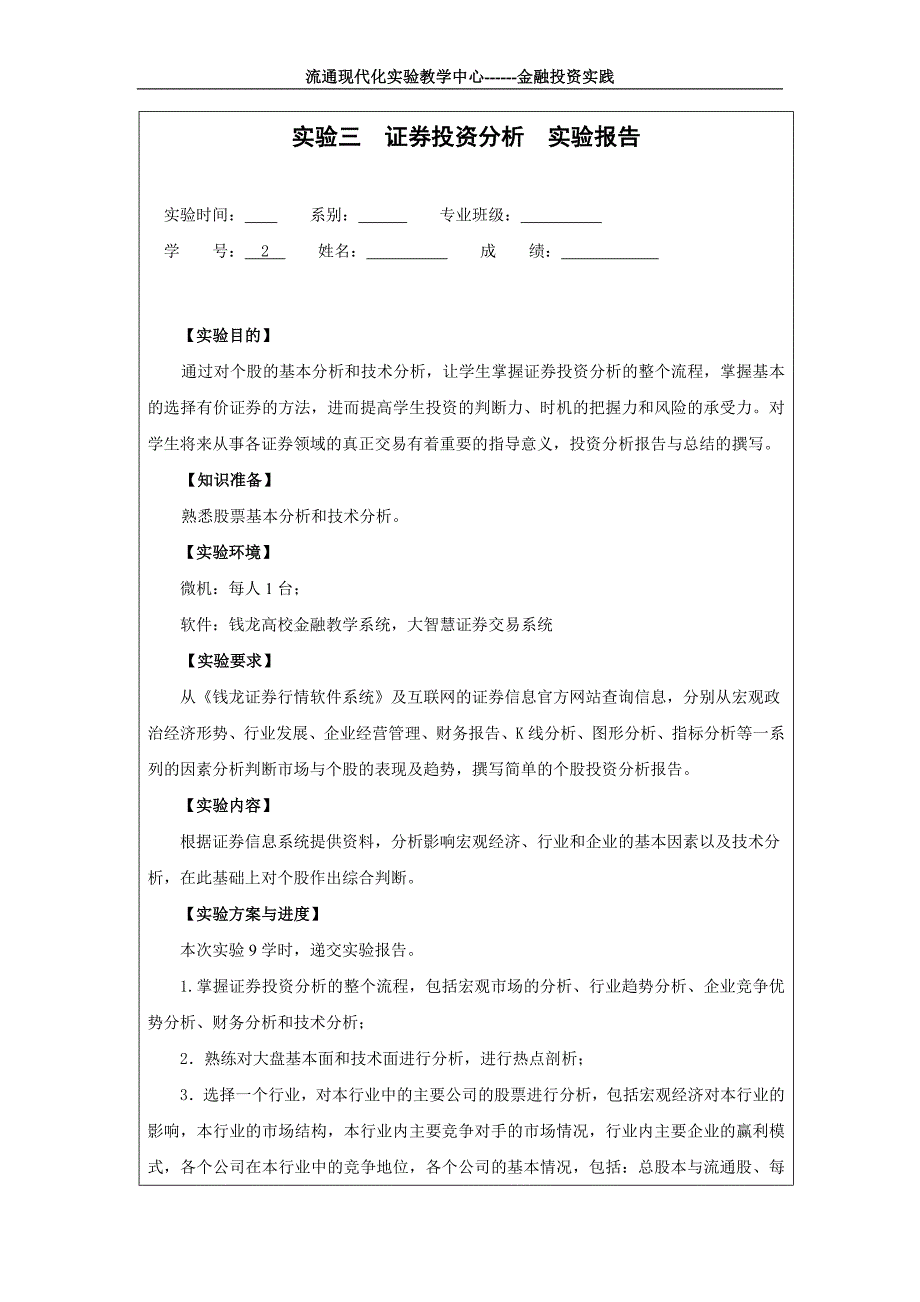 上海商学院金融投资实验报告三_第1页