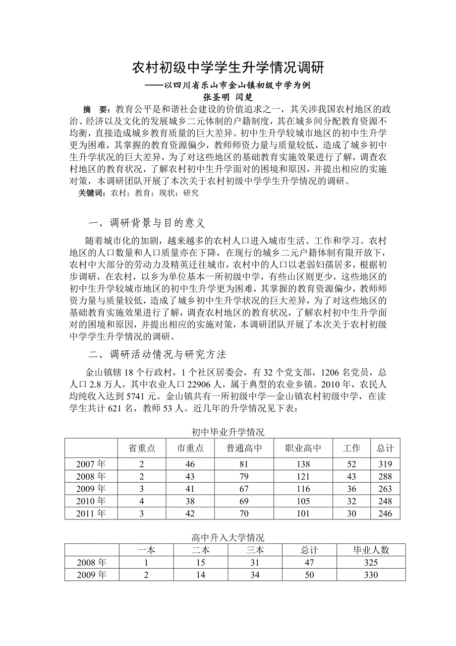 农村初级中学学生升学情况调研11_第1页