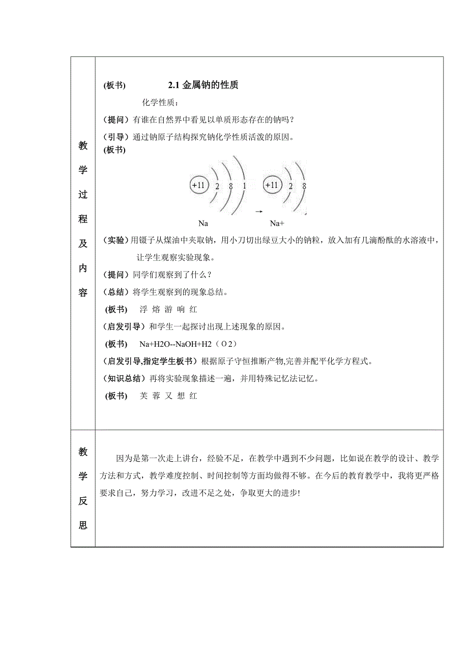 金属钠的化学性质教案_第2页