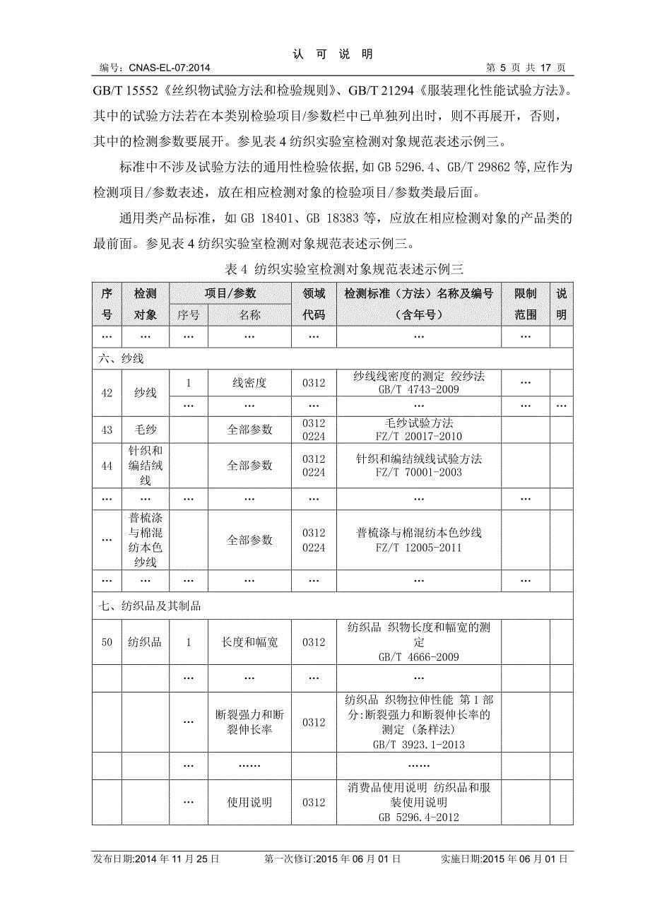 纺织检测领域认可能力范围表述说明_第5页